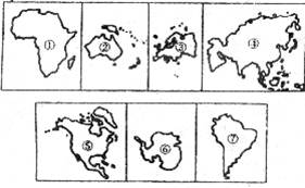 读七大洲轮廓简图,完成下列各题.