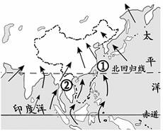 读图,完成下题.我国夏季风来源示意图夏季风①主要a.