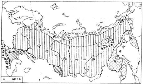 下图是俄罗斯气候类型分布图