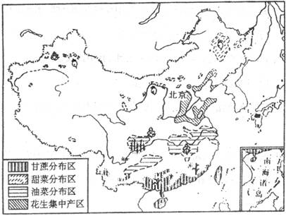 下图是我国几种主要经济作物分布图,据图回答