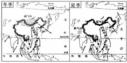 读冬夏季风图,完成题目要求(1)我国冬季风的源地为